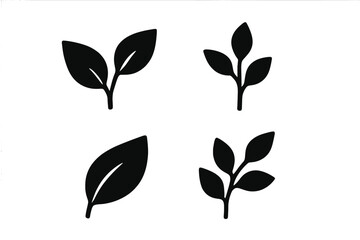 Poster - Vector icons featuring black silhouettes of various leaves in diverse arrangements