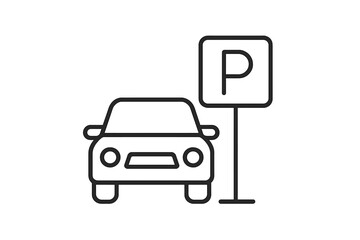 Poster - Vector icon depicting a parked car next to a parking sign indicating available space for vehicles