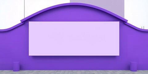 Poster - A purple wall with a white rectangle and curved top, set against a white and gray backdrop