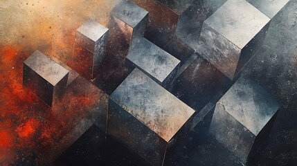 Poster - Abstract metallic cubes intersecting in dimensional artistic arrangement