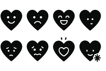 Poster - Collection of vector heart icons representing various emotions including happiness, sadness, and love in a simple design