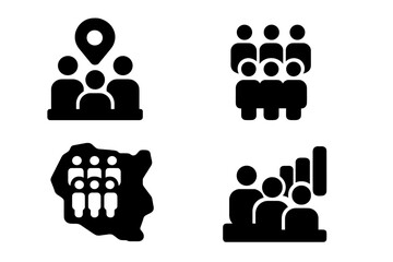 Poster - Vector icons representing community engagement, collaboration, and group interactions in various settings and contexts