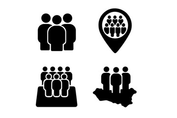 Poster - Vector icons representing various aspects of groups, location markers, and community interaction