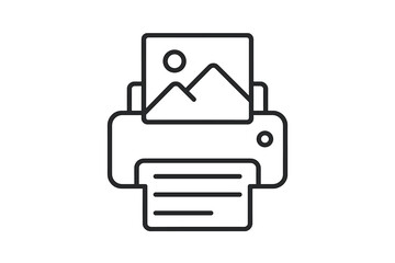 Poster - Vector icon depicting a printer outputting a printed document with an image inside, symbolizing photo printing and digital documentation
