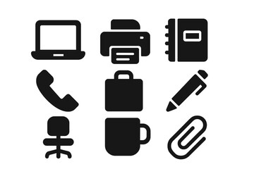Poster - Collection of office vector icons representing common workplace tools and activities