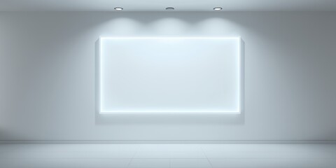 Poster - A blank white canvas illuminated by spotlights in an empty white room exhibition space