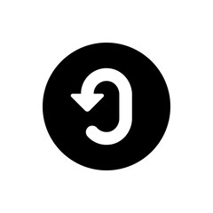 Poster - White arrow pointing down and left in a circular motion inside a black circle background design element