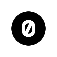 Poster - A black circle containing a white shape resembling a zero with a diagonal line through the center icon
