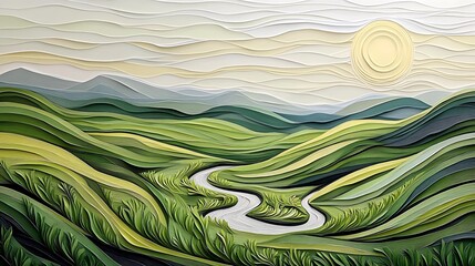 Wall Mural - Serpentine River with Rolling Hills Landscape.