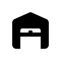 Poster - Illustration of a stylized black garage door with a rounded top and a white rectangular opening space