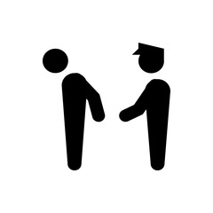 Poster - Two stick figures one with a cap interacting in black and white simple illustration style isolated view
