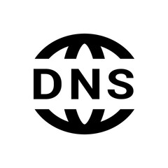 Aufkleber - Black and white dns logo with a stylized globe design representing domain name system and internet connectivity