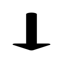 Poster - A black arrow pointing downwards with a rounded top and a sharp pointed bottom on a white background plain
