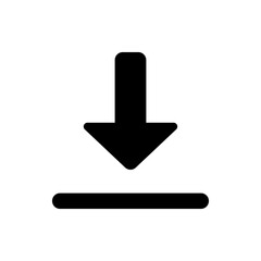 Poster - A black download icon featuring an arrow pointing downwards above a horizontal line representing storage space