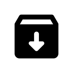 Poster - illustration of a black box with rounded corners and a white downward arrow in the center of the box