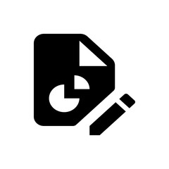 Poster - Black and white icon of a document with a pie chart and a pencil for editing or creating reports