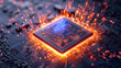 © abid - High-powered processor on circuit board, glowing with energy