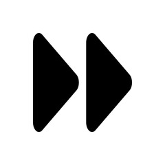 Poster - Two solid black right pointing arrowheads indicating fast forward on a white background design element