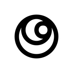 Poster - A stylized black and white circular design featuring crescent shapes and a central dot, simple and modern look