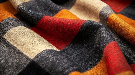 Poster - Woven harmony: An intricate macro capture of colorful squared textile elegance