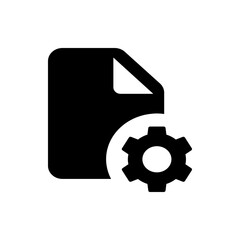 Poster - A document icon with a folded corner is positioned next to a gear icon, both rendered in black solid fill