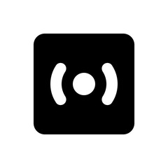 Poster - Black square with rounded corners containing a white circle flanked by two white curved shapes inside it