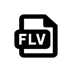 Poster - Black and white flv file format icon with rounded corners and bold letters representing video file type