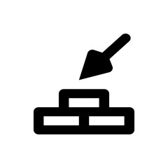 Poster - Black silhouette of a trowel pointing down towards a stylized brick wall in a simple vector graphic style