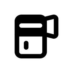 Poster - Illustration of a black and white mug with a handle and a small oval shape inside the mug design icon