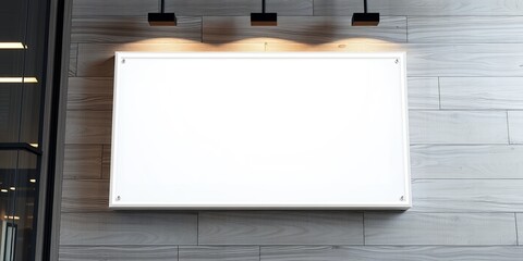 Poster - Illuminated blank sign on a textured wall with overhead lights providing bright lighting