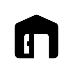 Poster - Illustration of a stylized house with a door open, depicted in solid black against a white background space