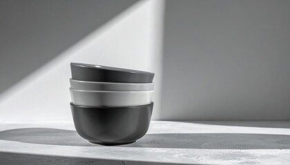 Poster - Creative display of stacked modern bowls minimalist studio setting photography soft shadows artistic composition