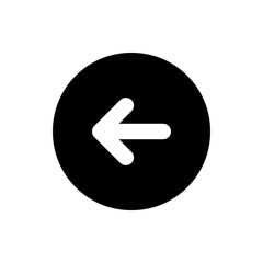 Poster - White left arrow inside a black circle indicating direction and navigation on a simple graphic design