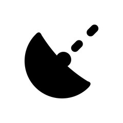Poster - Black radar dish with three trailing dots suggesting signal transmission on a white background plane view