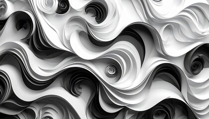Poster - Dynamic swirling patterns in monochrome abstract art digital creation studio setting close-up view visual texture exploration