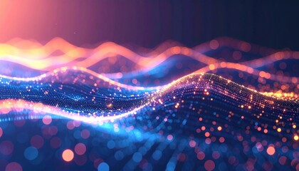 Poster - Dynamic data waves visualization virtual space 3d render digital environment abstract viewpoint technology concept