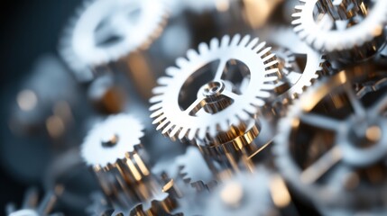 Aufkleber - Close-up view of intricate metallic gears intermeshing, showcasing precision engineering and complex mechanics.  The image highlights the detailed craftsmanship and functionality of th : Generative AI