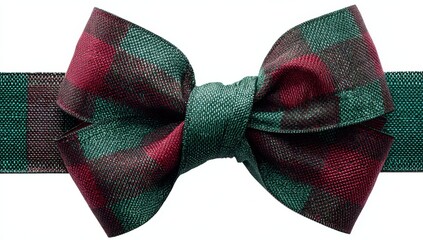 Leinwandbilder - A meticulously tied bow made of teal and burgundy plaid ribbon, showcasing a detailed knot and textured fabric; perfect for gift wrapping or decorative purposes. : Generative AI