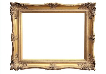 Fototapete - Ornate gold picture frame isolated on white, perfect for adding your artwork or photos.  This elegant, antique-style frame is ideal for showcasing cherished memories or artistic creati : Generative AI