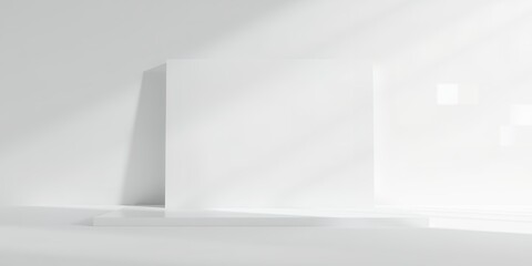 Poster - A minimalist white room with geometric shapes and soft lighting creating a clean space