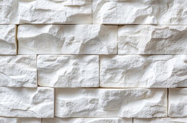 Poster - White textured stone wall, ideal for modern interior design, featuring a seamless pattern of rectangular blocks with a rough, uneven surface.  Perfect for backgrounds or architectural  : Generative AI