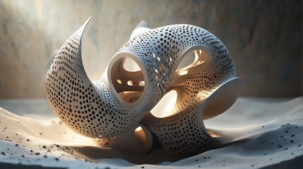Poster - Intricate organic form sculpted in a porous material, bathed in soft light