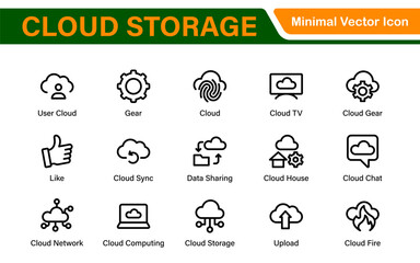 Poster - Cloud Storage Backup Icon Set – Minimal Outline Vector Illustrations for Secure Data, Sync, Upload, and File Protection – Modern Line Icons