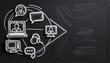 © Elina - Communication tools and technologies illustrated on chalkboard background