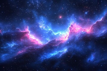 Poster - A vibrant nebula swirls in deep space, showcasing a breathtaking cosmic landscape of pink and blue hues, scattered with countless stars. : Generative AI