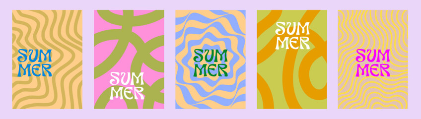 Poster - Abstract summer poster background. Set cover card design with wavy lines. Modern concept texture for banner, poster, cover, ads, wallpaper pattern - vector