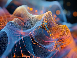 Poster - Abstract gradient network with glowing particles and interwoven structures