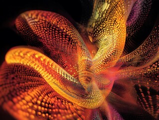 Poster - Abstract floral with vibrant colors and dotted scales against a dark backdrop