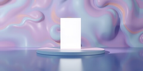 Poster - White rectangle on a platform with a swirling pastel background in a dreamy aesthetic