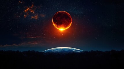Wall Mural - Dramatic cosmic view of a blood moon eclipse over earth.